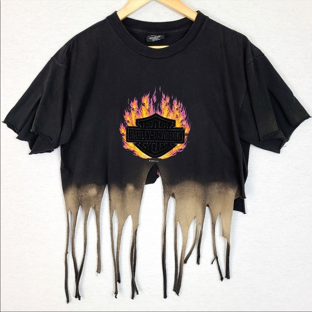 Harley Davidson Custom Bleached Fringe Crop Top
